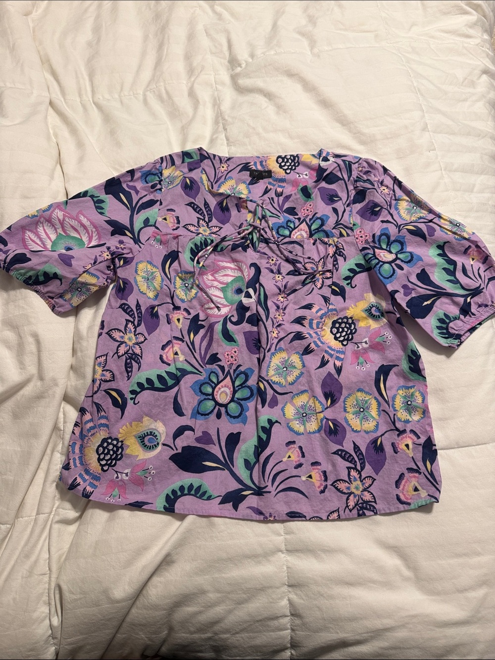 Talbots - Lavender Floral Short-Sleeve Peasant Blouse - Medium